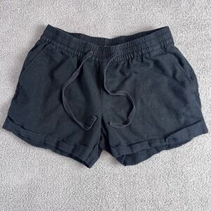 Linen Blend Drawstring Shorts XS High Rise Relaxed Summer Black Old Navy